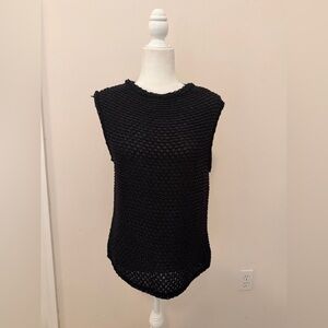 St. John Couture Black Sleeveless Open Knit Blouse Sz L Quiet Luxury Old Money
